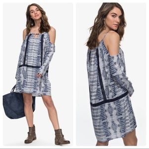 ROXY 💙 BOHO Super Cute Blue Print Cold Shoulder Dress Bohemian